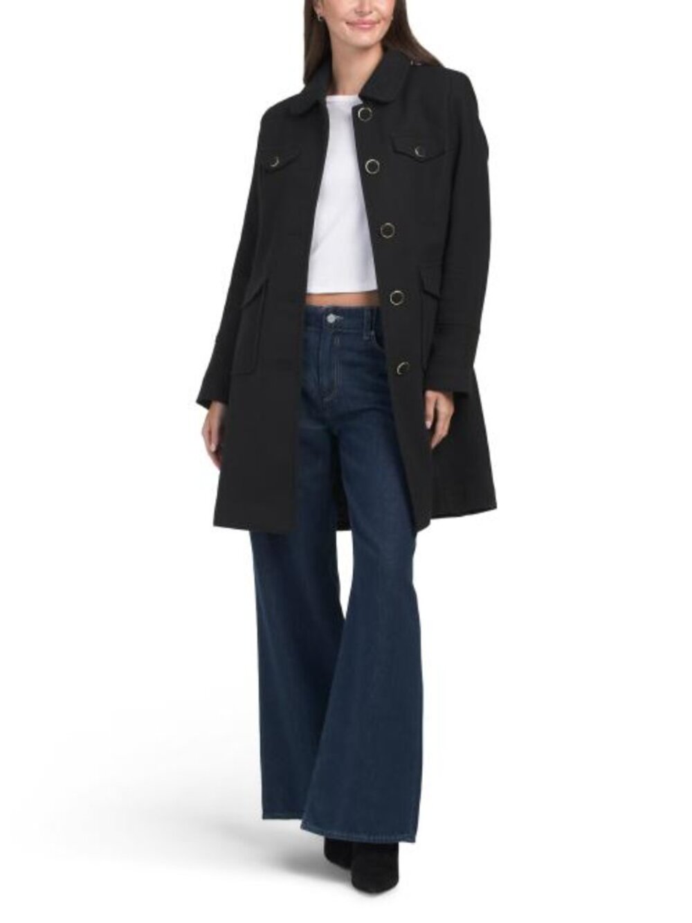CECE Black Single Breasted Patch Pocket Coat